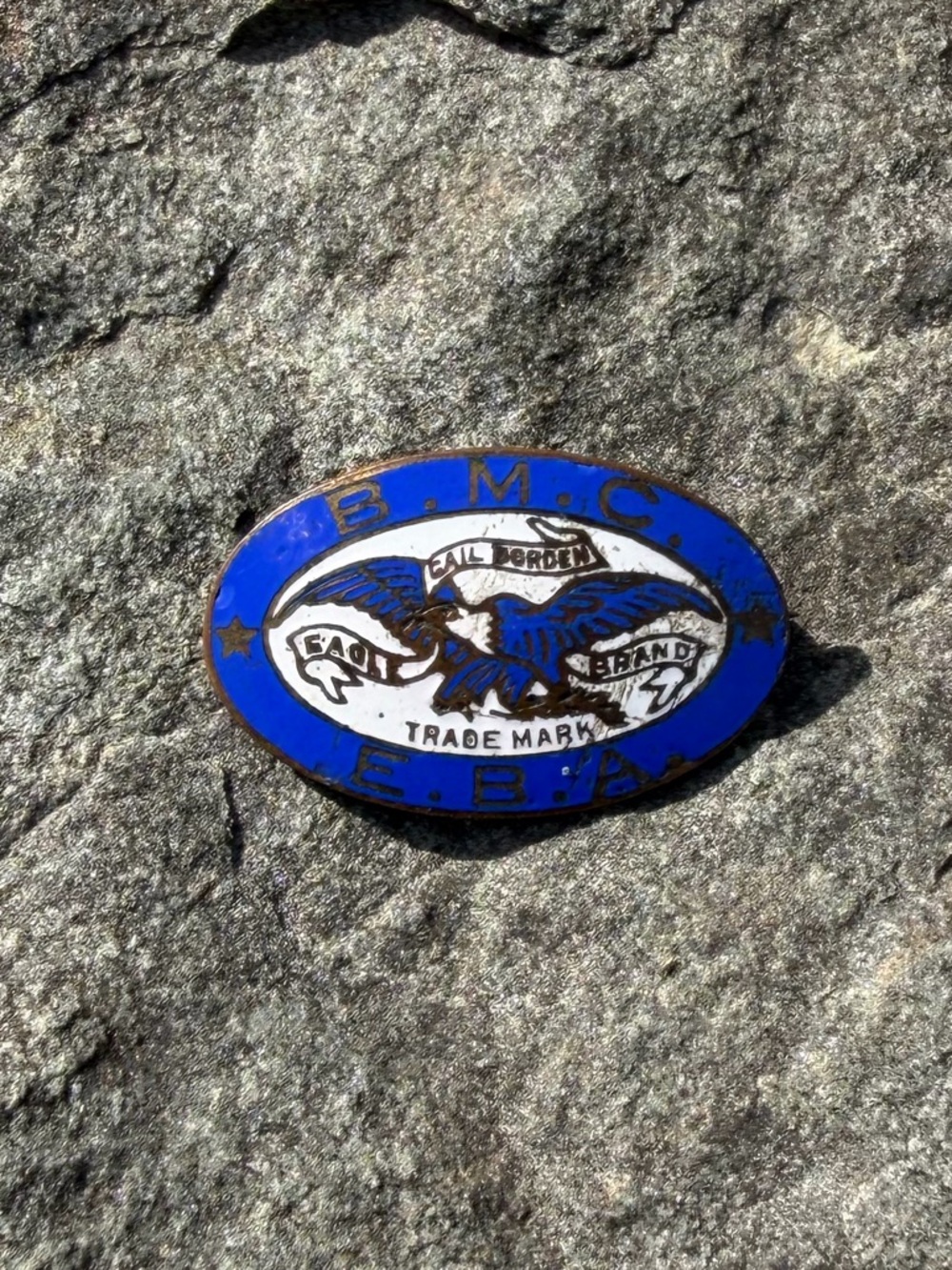 Vintage Estate Eagle Brand Blue Enamel Brooch Advertising Pin